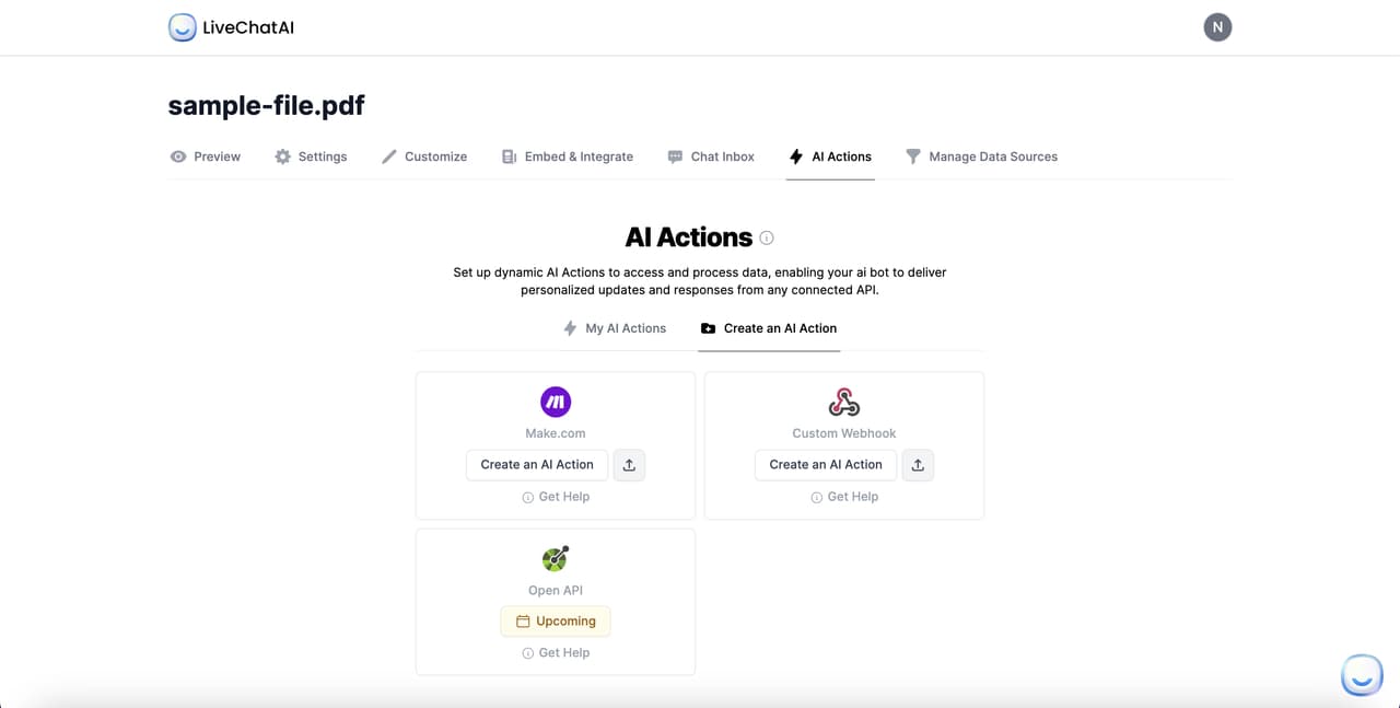 AI action configuration options