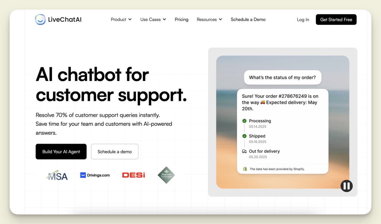 LiveChatAI Shopify Product Recommendation App - AI chatbot interface for customer support and real-time product suggestions integrated with Shopify.