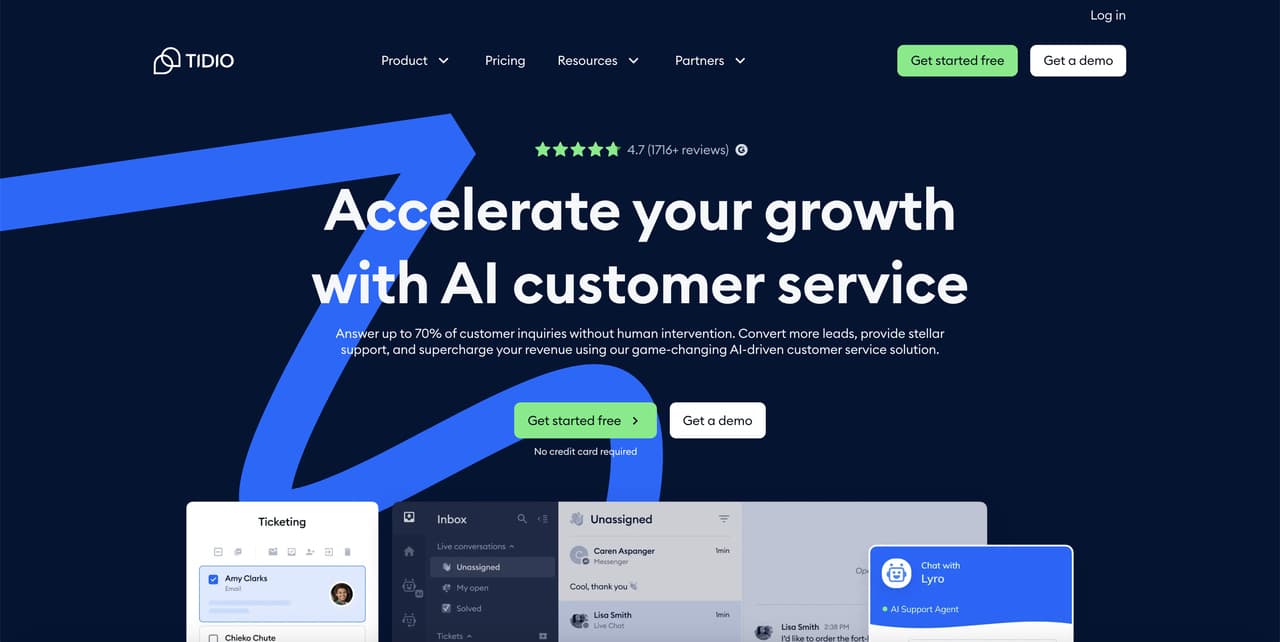 the homepage of Tidio