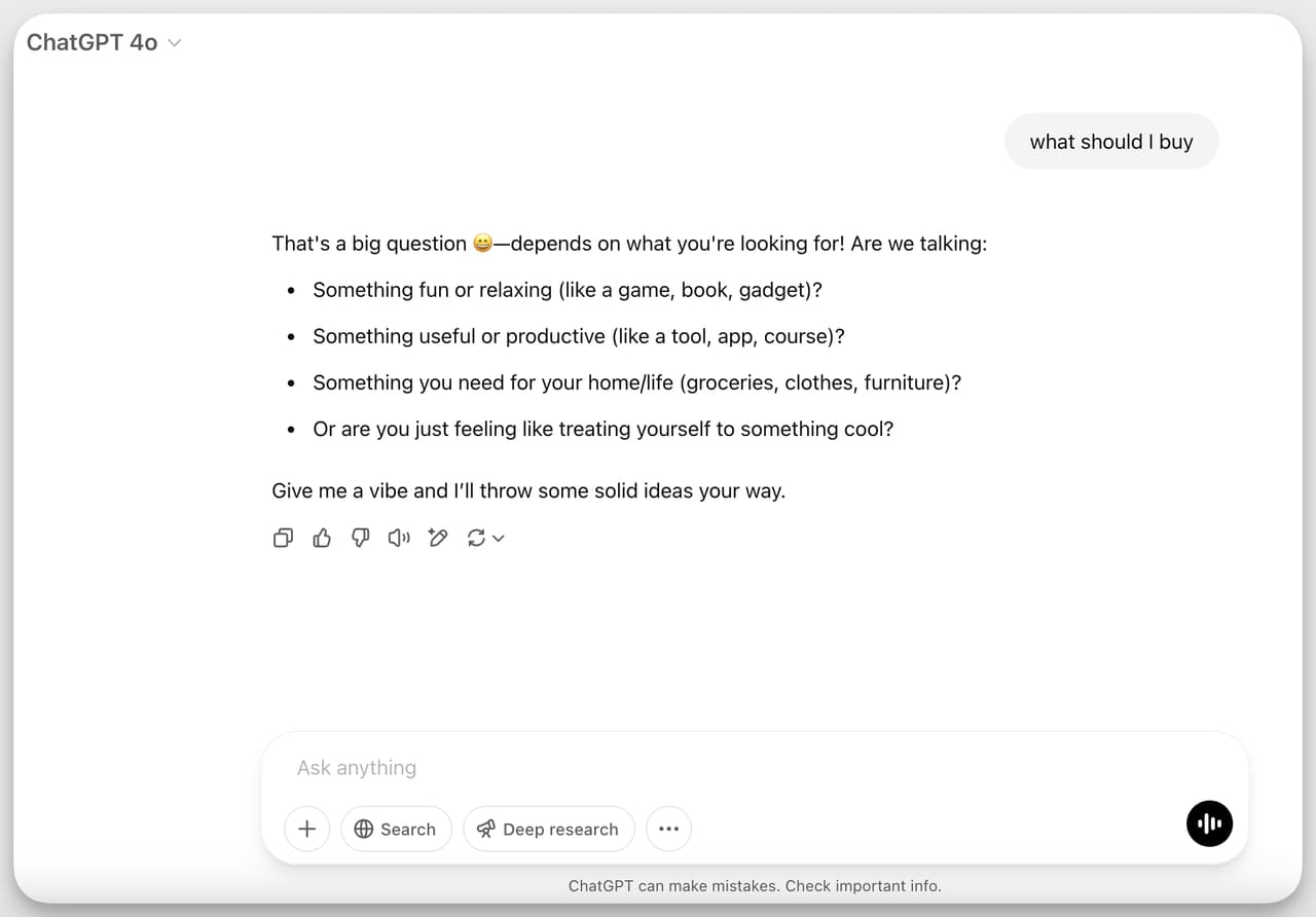ChatGPT generative chatbot example