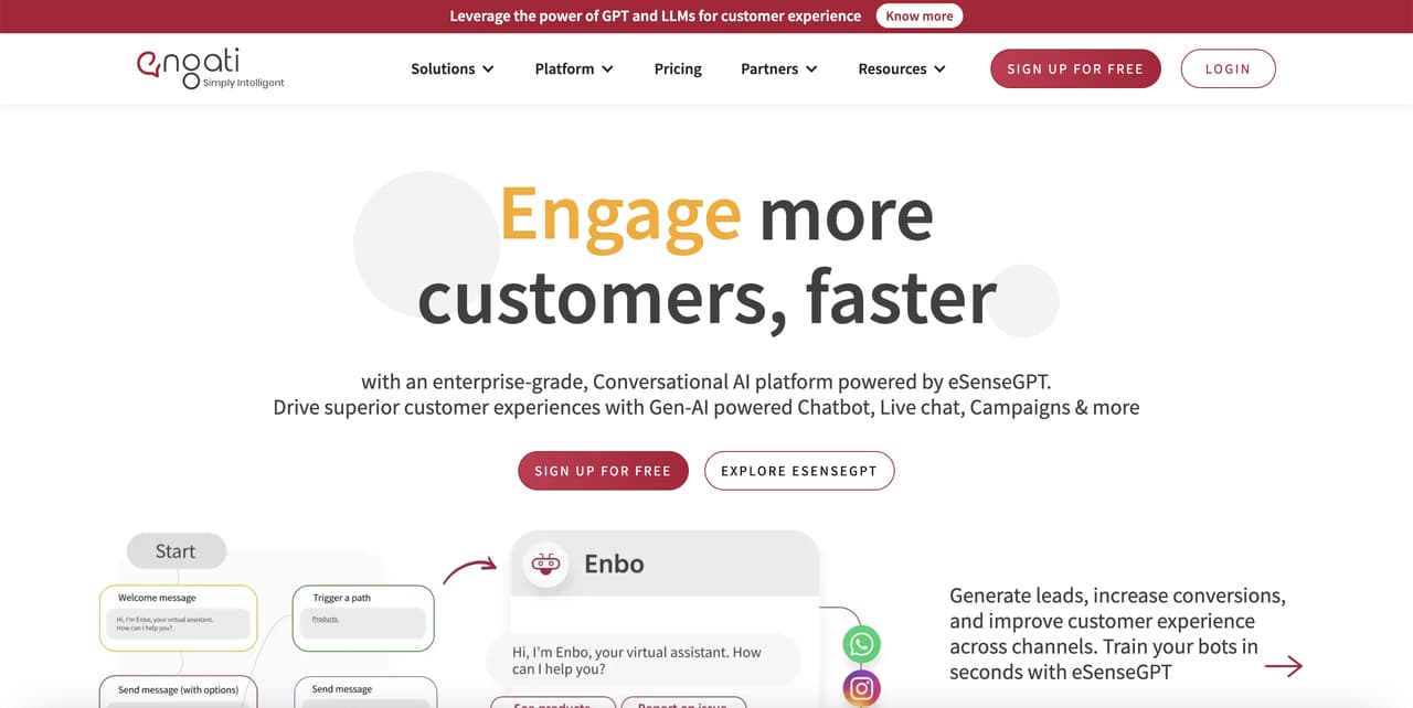 the homepage of Engati website with red and white color schema