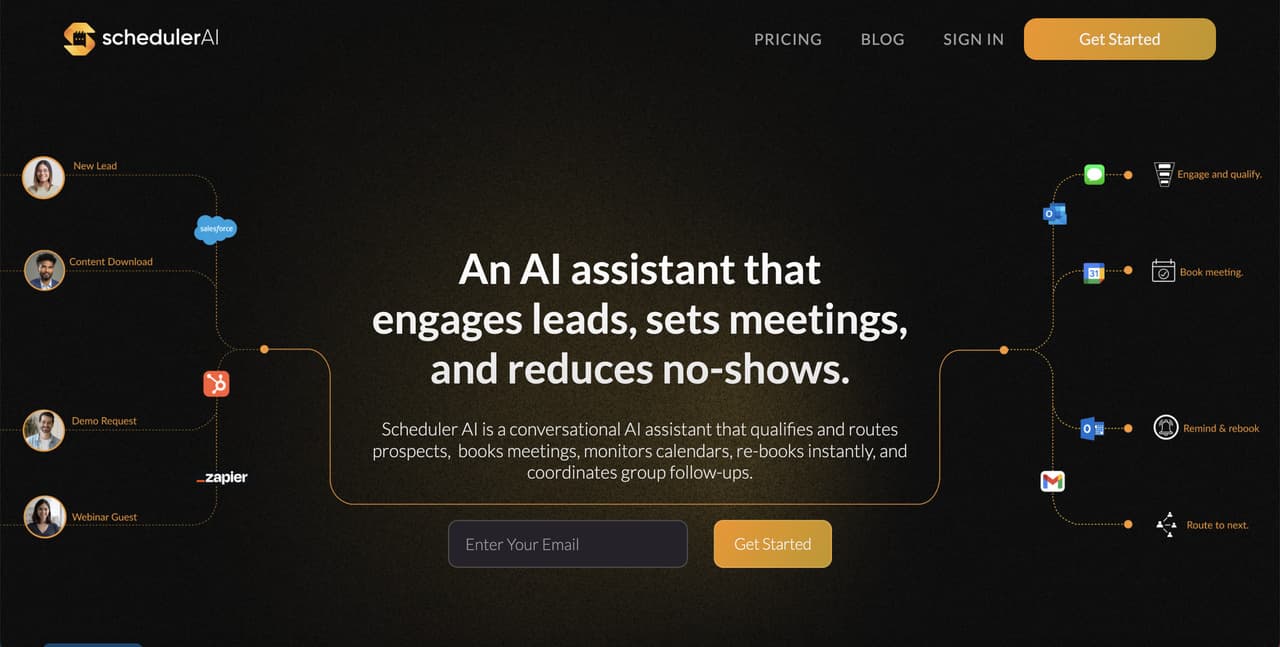 the homepage of Scheduler AI with a black background
