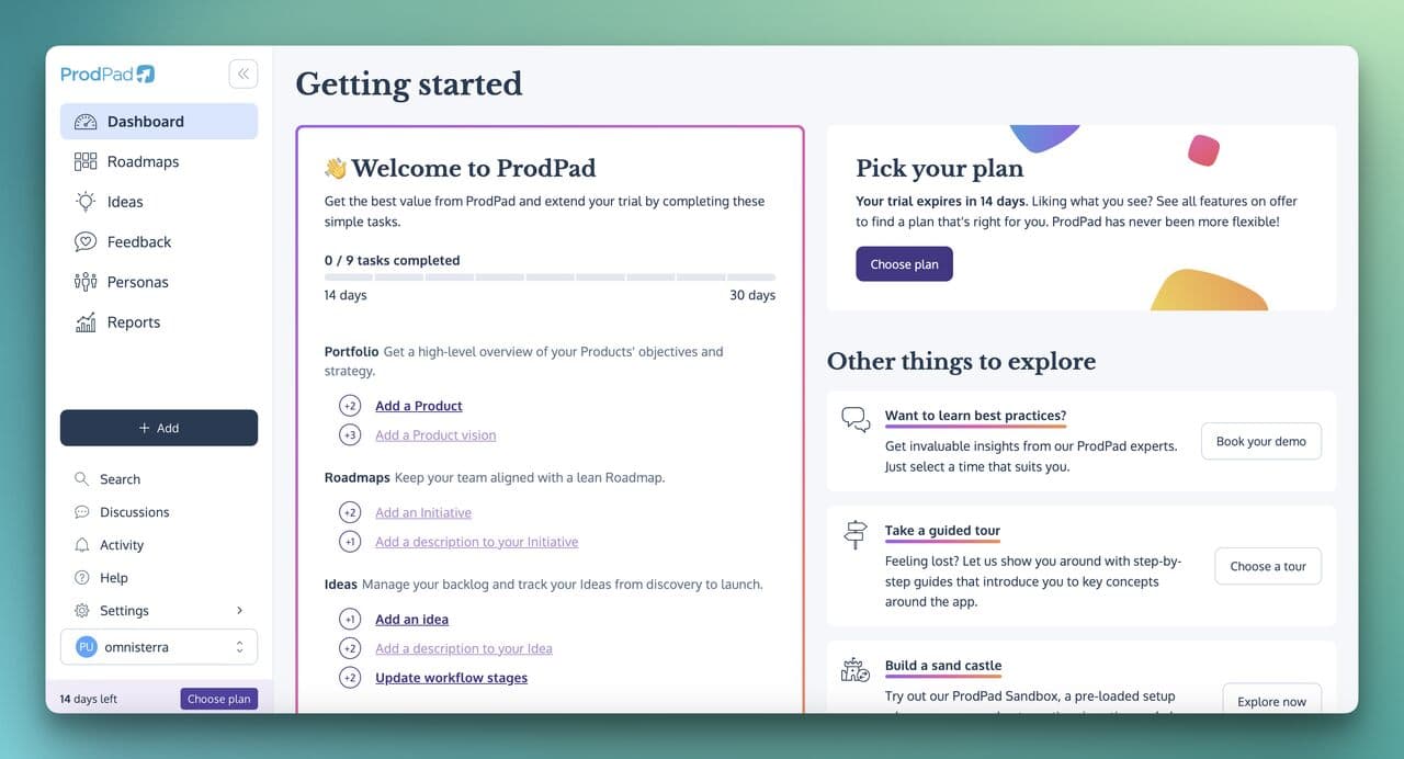 the Dashboard of ProdPad