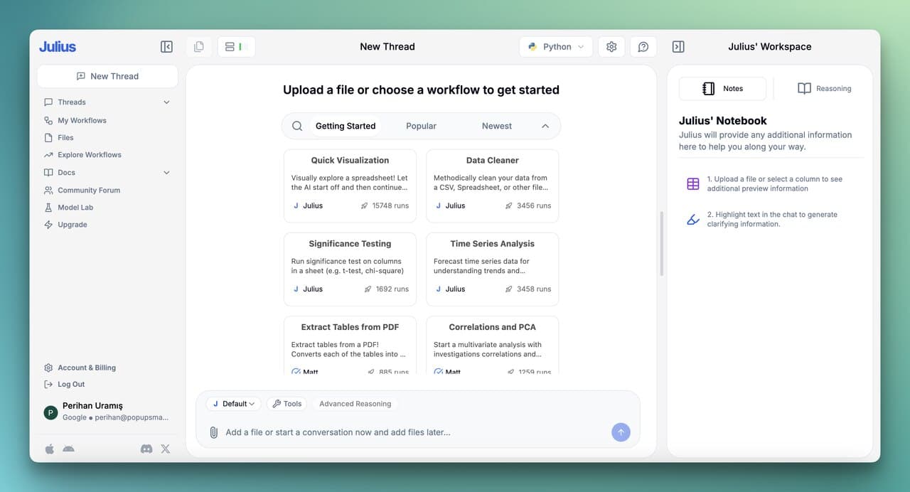 the dashboard of Julis for managing the product and the team