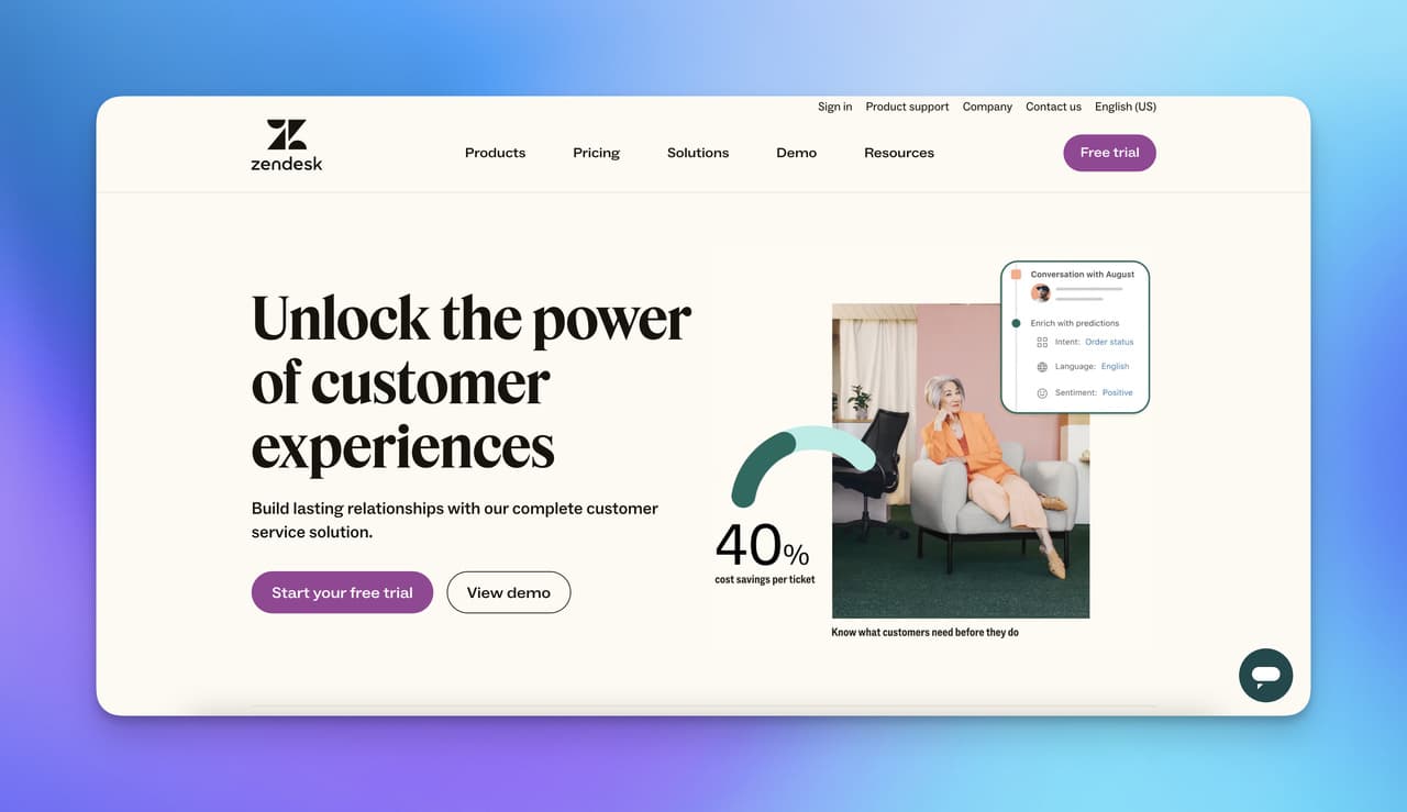 the homepage of Zendesk which is a communication tool