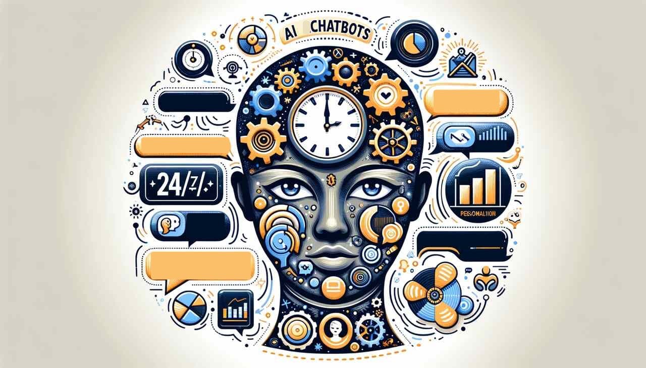 the benefits of AI-powered chatbots representation on a fair background