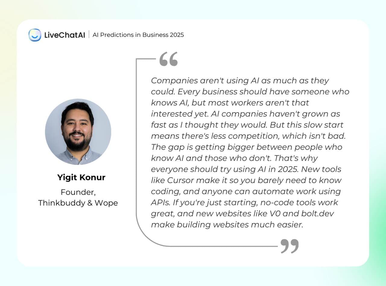 the prediction of Yigit Konur about the companies and AI relations