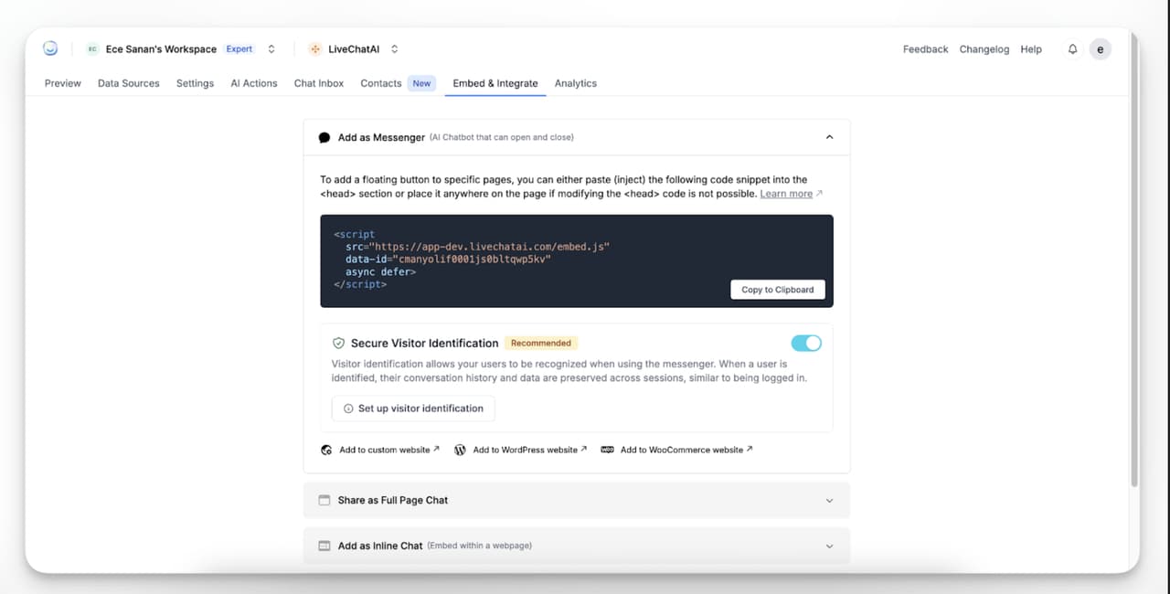 JavaScript snippet for embedding a Wix AI Agent chatbot into your Wix site using LiveChatAI.
