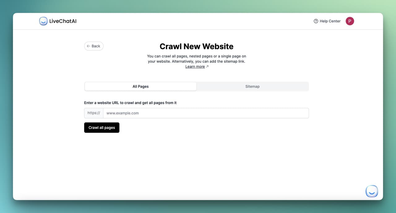 crawling sources on LiveChatAI