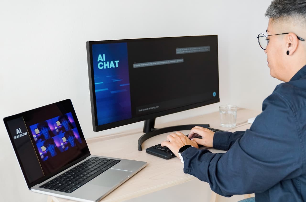 a woman working for creating live chat