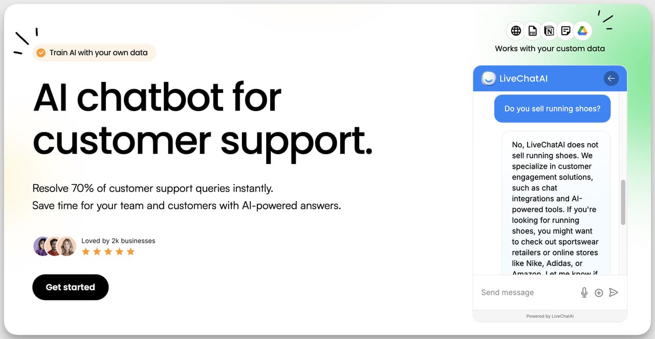 AI Chatbot example from LiveChatAI bot