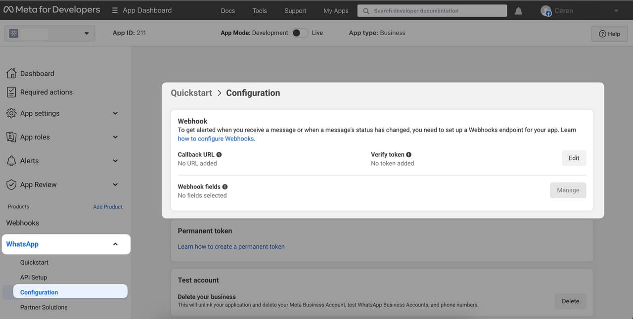 Configuration on Meta for Developers