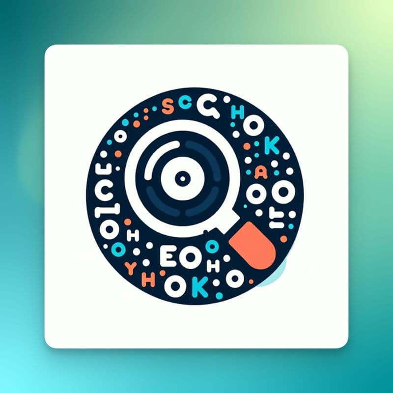 the magnifying glass with letters around as a circle logo
