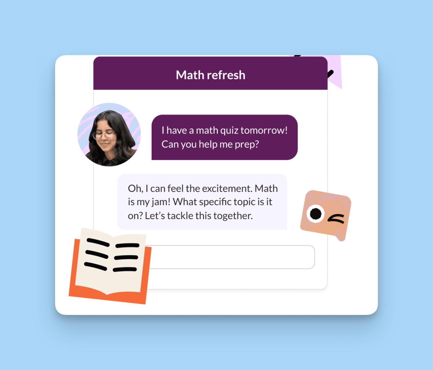 Education chatbot exam preparation interface sharing study reminders and practice questions