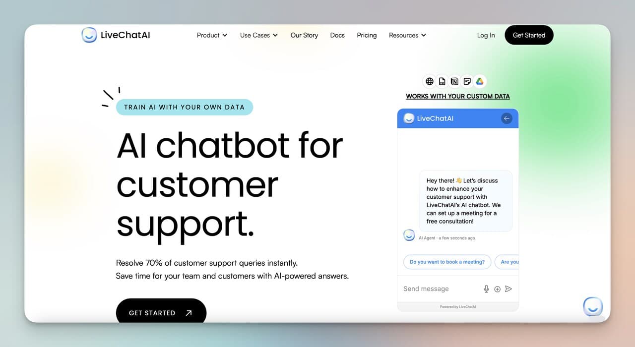 the homepage of LiveChatAI