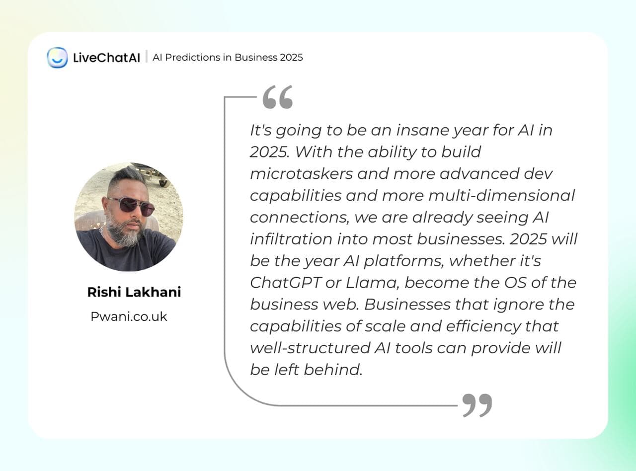 the prediction of Rishi Lakhani for the AI predictions in business 2025