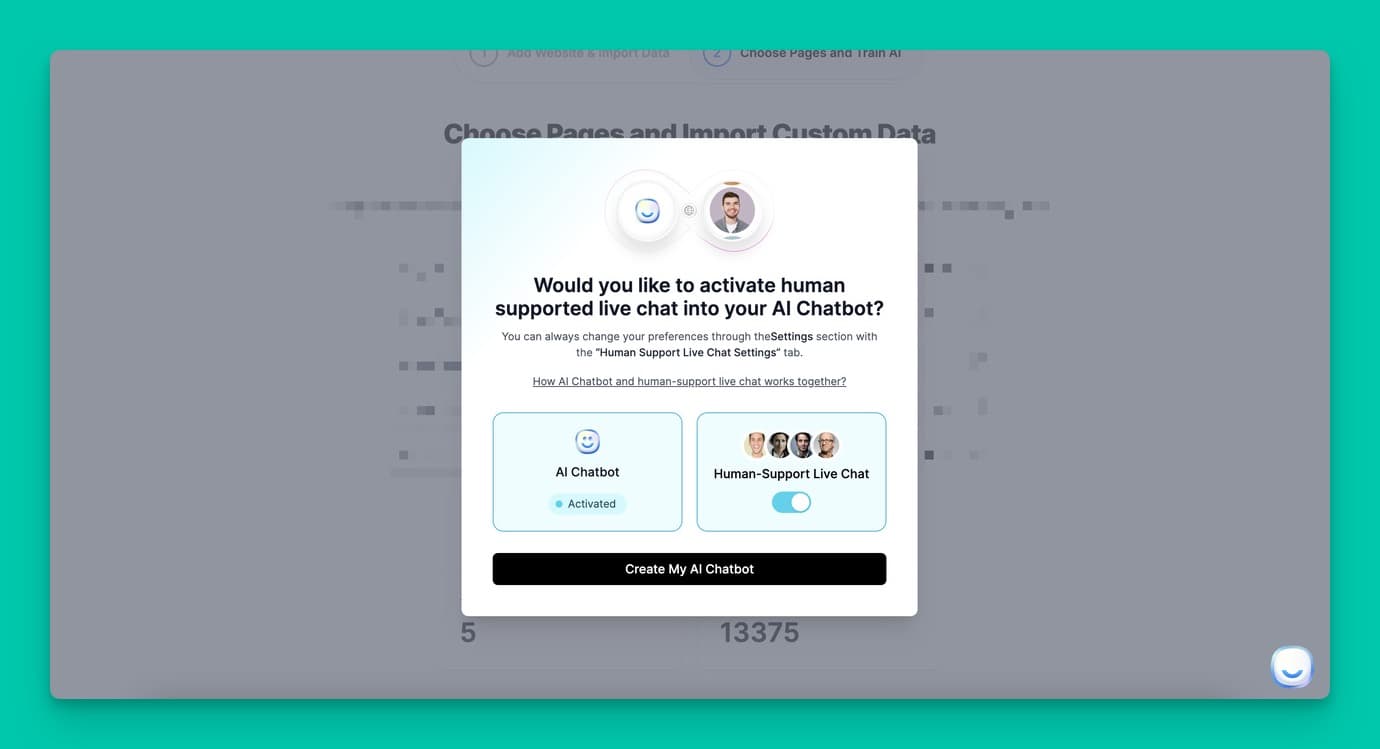LiveChatAI human-agent handoff modal for escalating sensitive healthcare conversations
