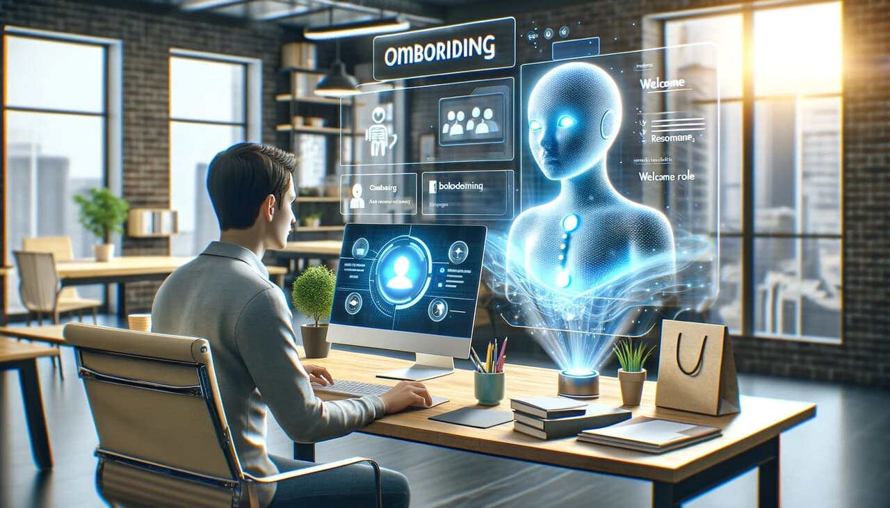 the man getting help from an AI chatbot for onboarding process