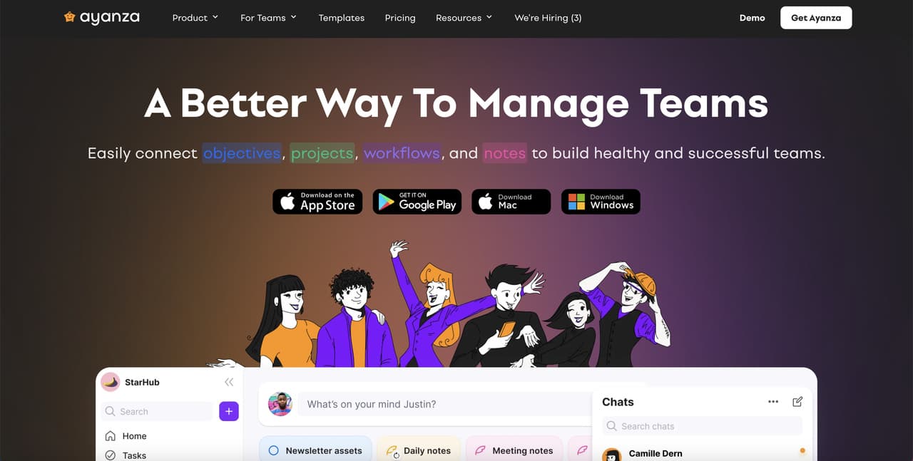 the homepage of Ayanza which is an AI scheduling assistant