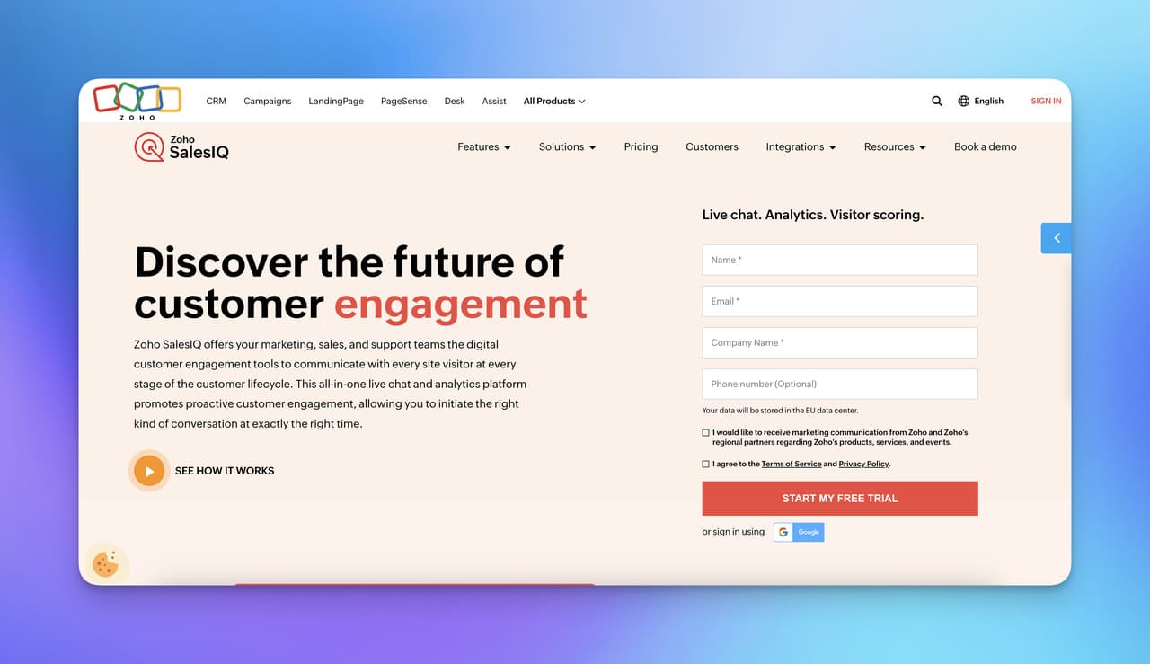 the page of Zoho SalesIQ