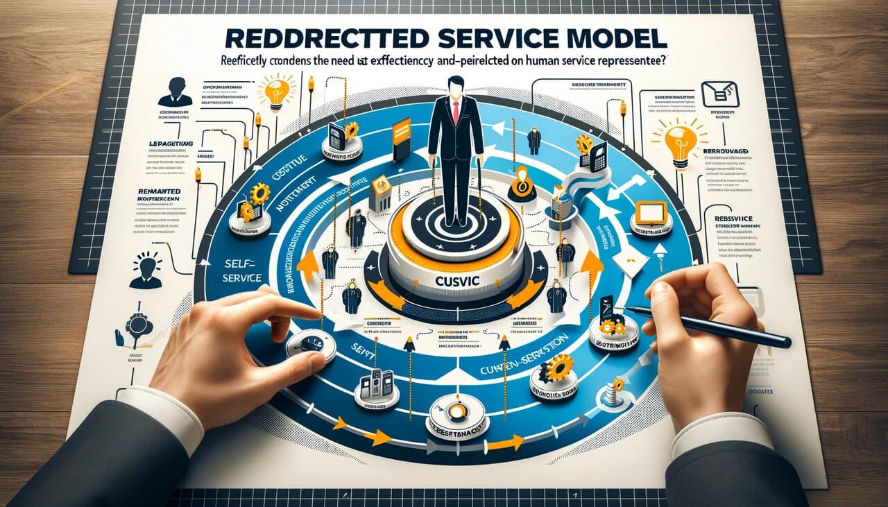 Redirected customer service model 3D illustration routing tickets between specialist tiers.
