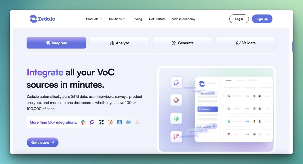 Zeda.io's solutions on the homepage