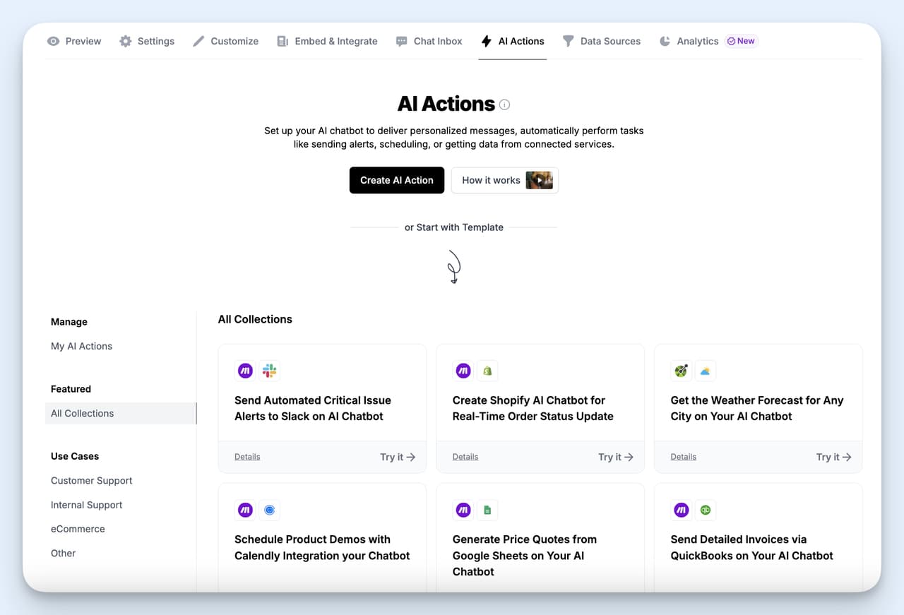 LiveChatAI AI Actions — automate routine support flows directly from chat