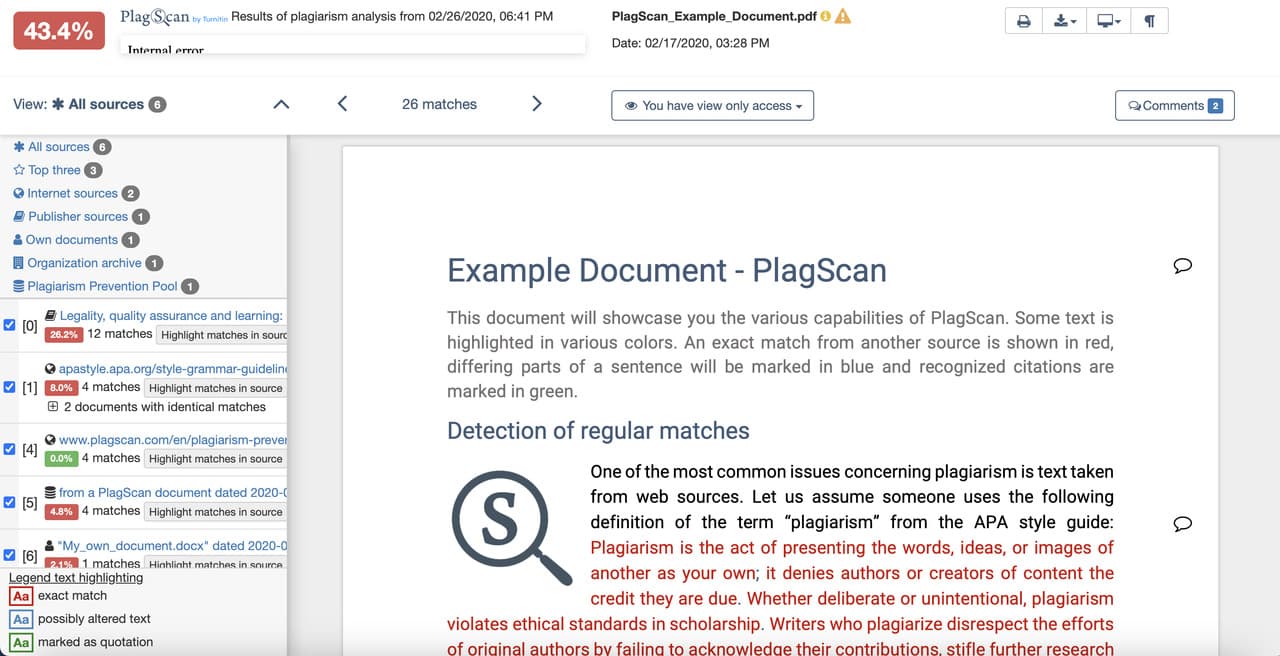 sample documentation on PlagScan