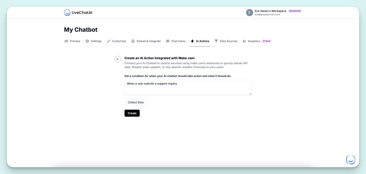 Define the trigger condition for ticket triage AI Action