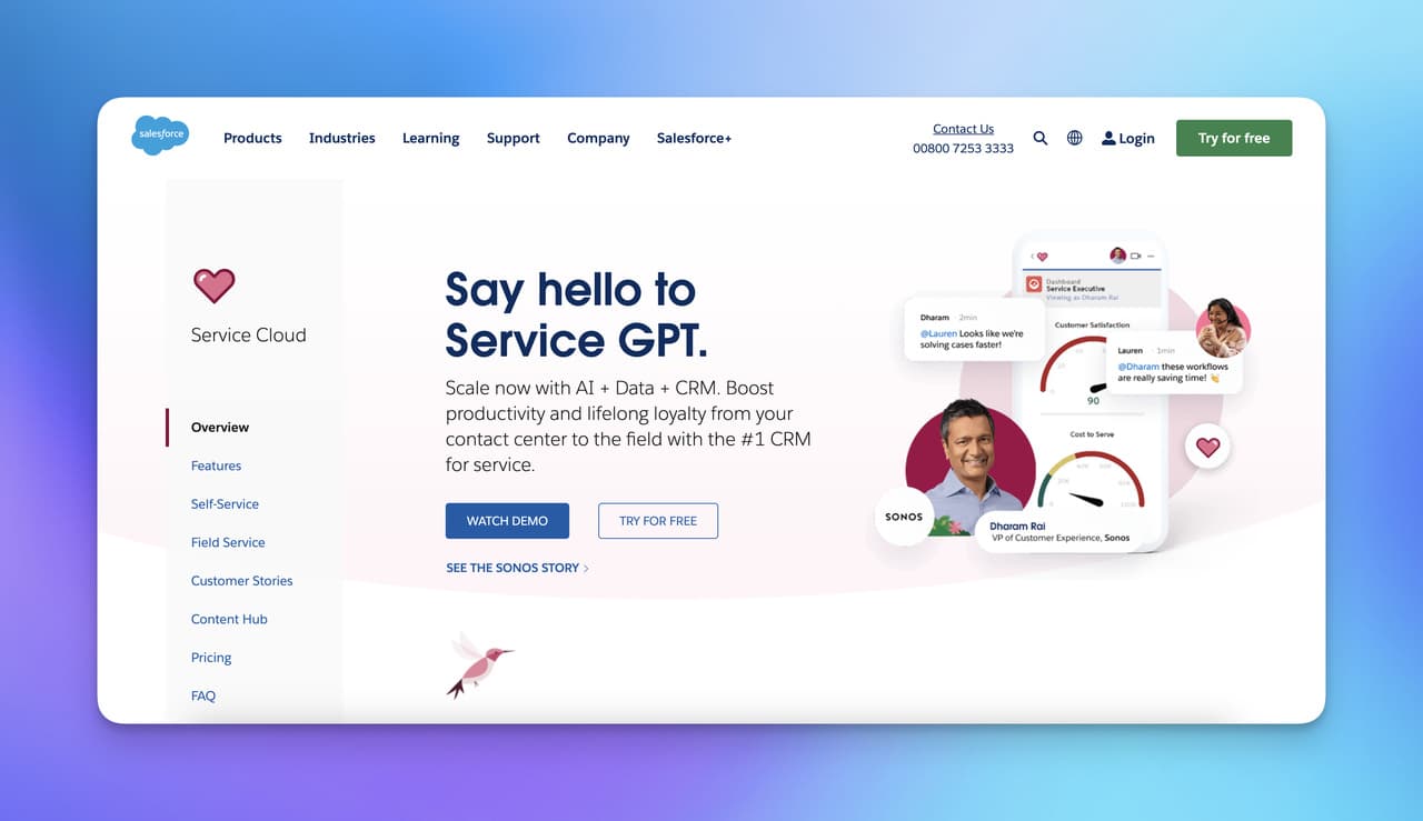 Service Cloud main page of the brand, Salesforce