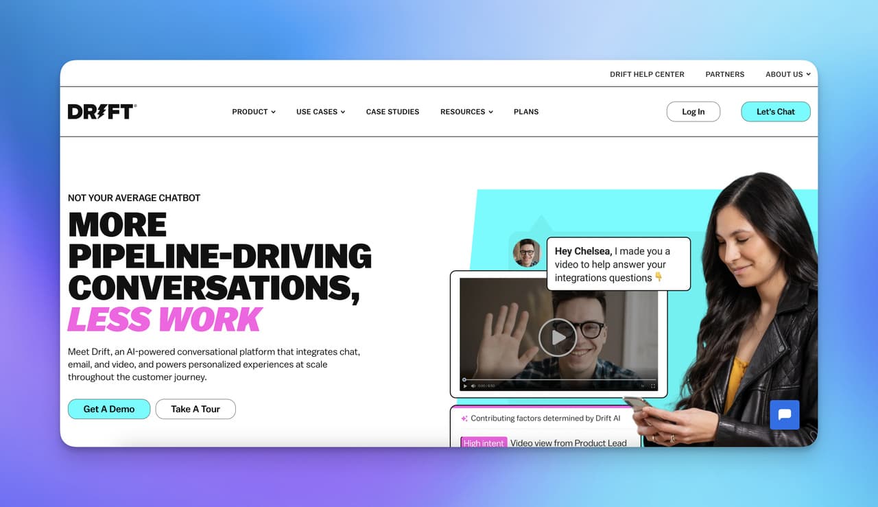 Drift’s homepage as a sample for paid LivePerson alternatives