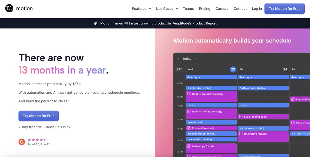 the Motion homepage with an interactive above-the-fold