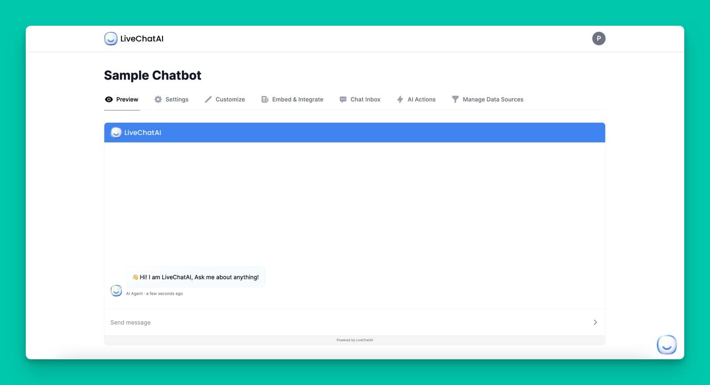 Preview the chatbot's responses in LiveChatAI
