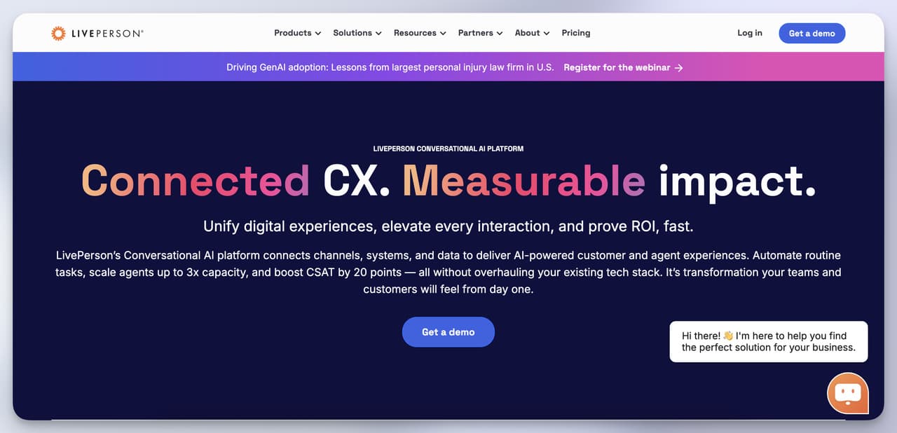 LivePerson Connected CX banner showcasing enterprise conversational cloud - enterprise-grade Chatbase alternative with analytics.