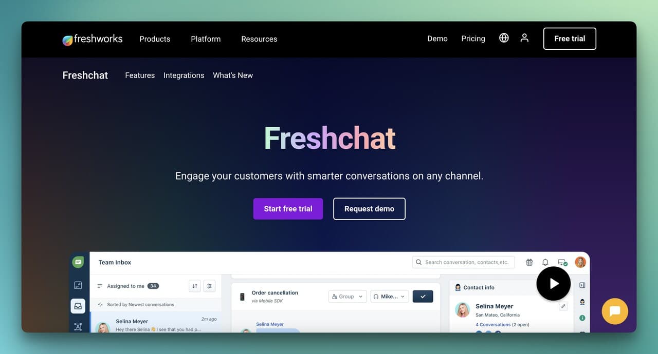 Freshchat homepage showing unified conversational engagement platform across channels