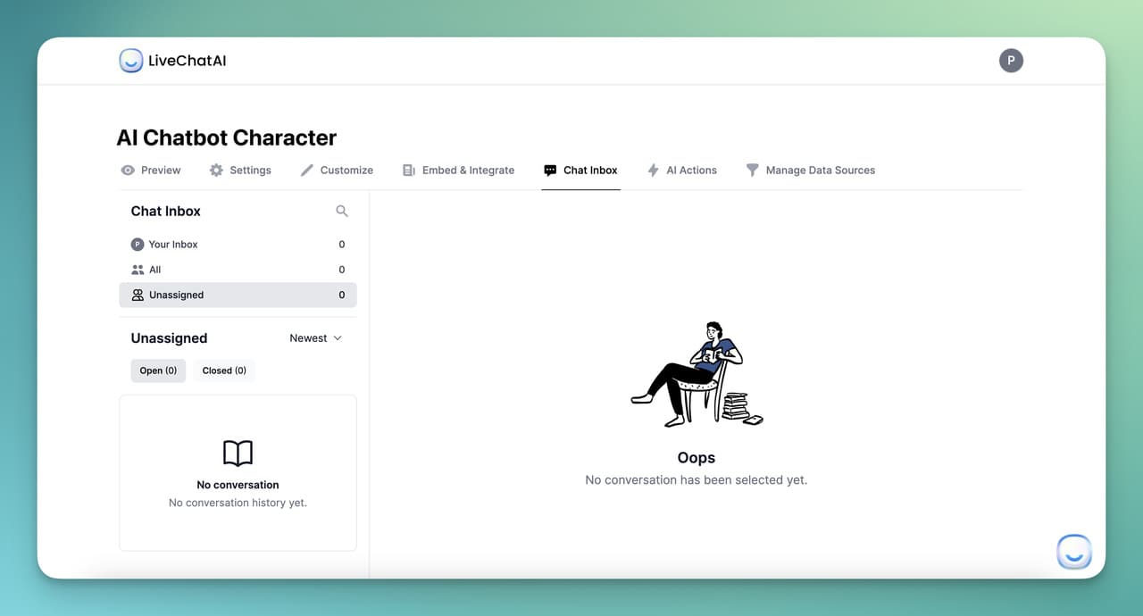 the Chat Inbox section on LiveChatAI