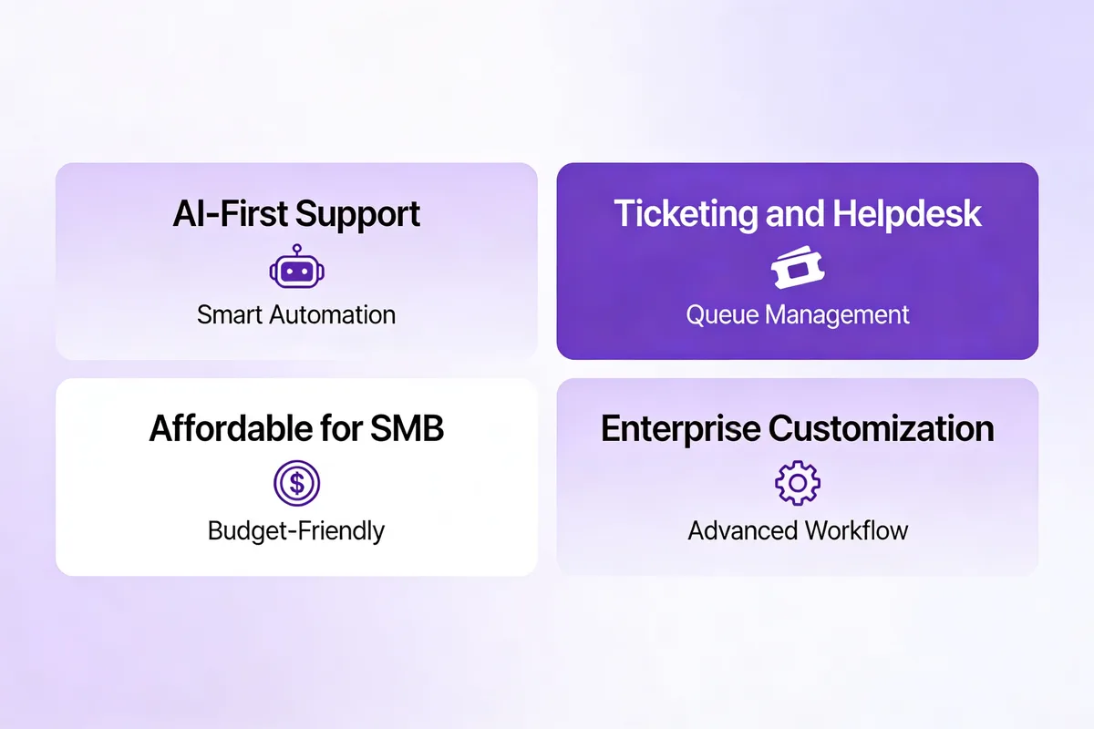 Freshdesk alternatives by use case in 2026 — a 2x2 quadrant guide covering AI-first support, ticketing and helpdesk, affordable SMB tools, and enterprise customization