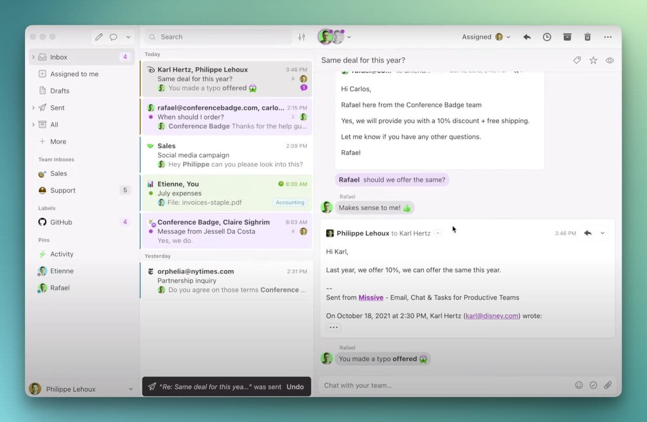 the dashboard of Missive
