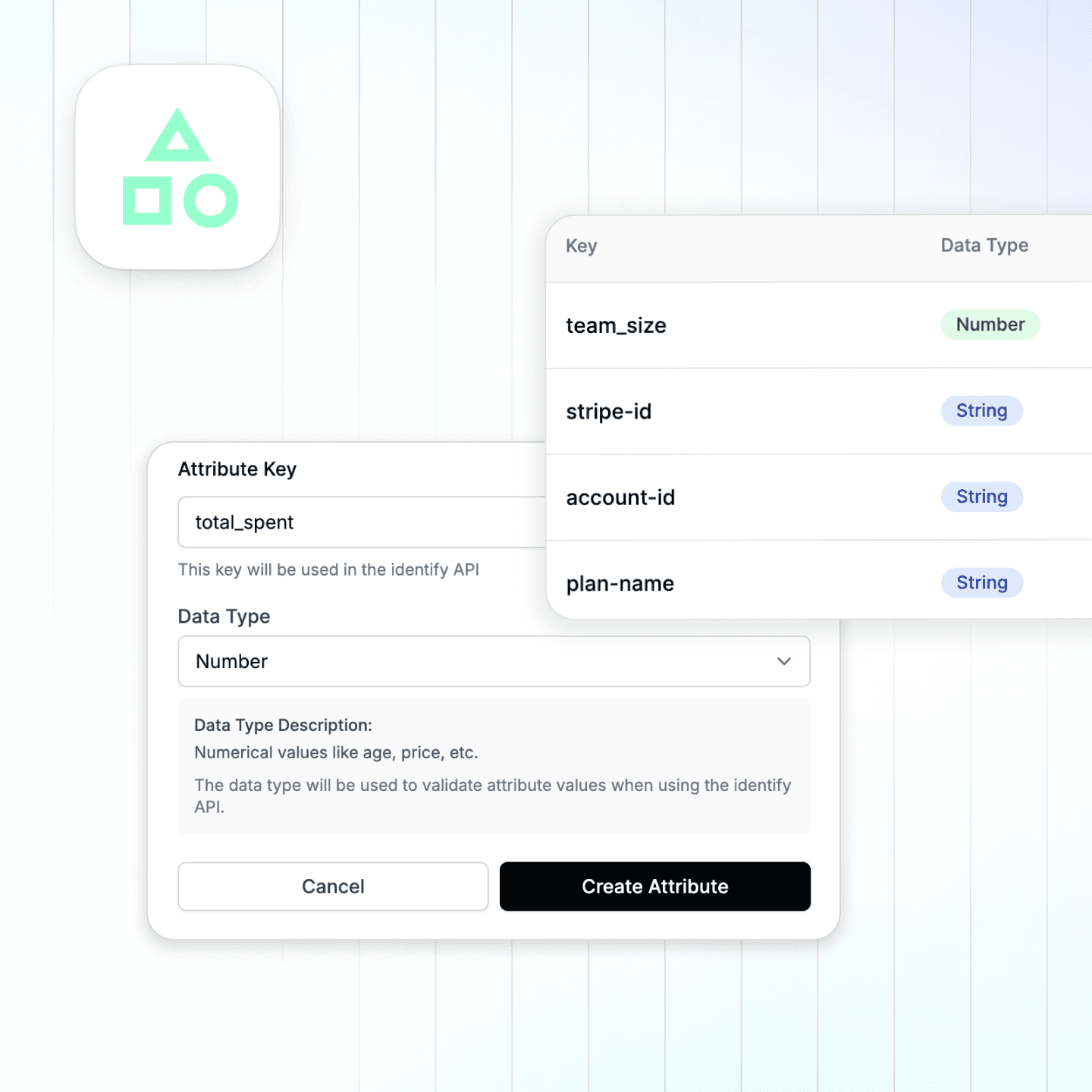 LiveChatAI Qualification view showing contact attributes like team size and plan name, with a form to create a new attribute for fast lead tagging and scoring.