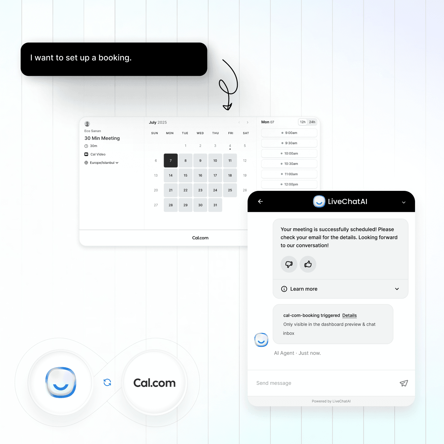 Self-Serve Bookings, Powered by AI. interface preview