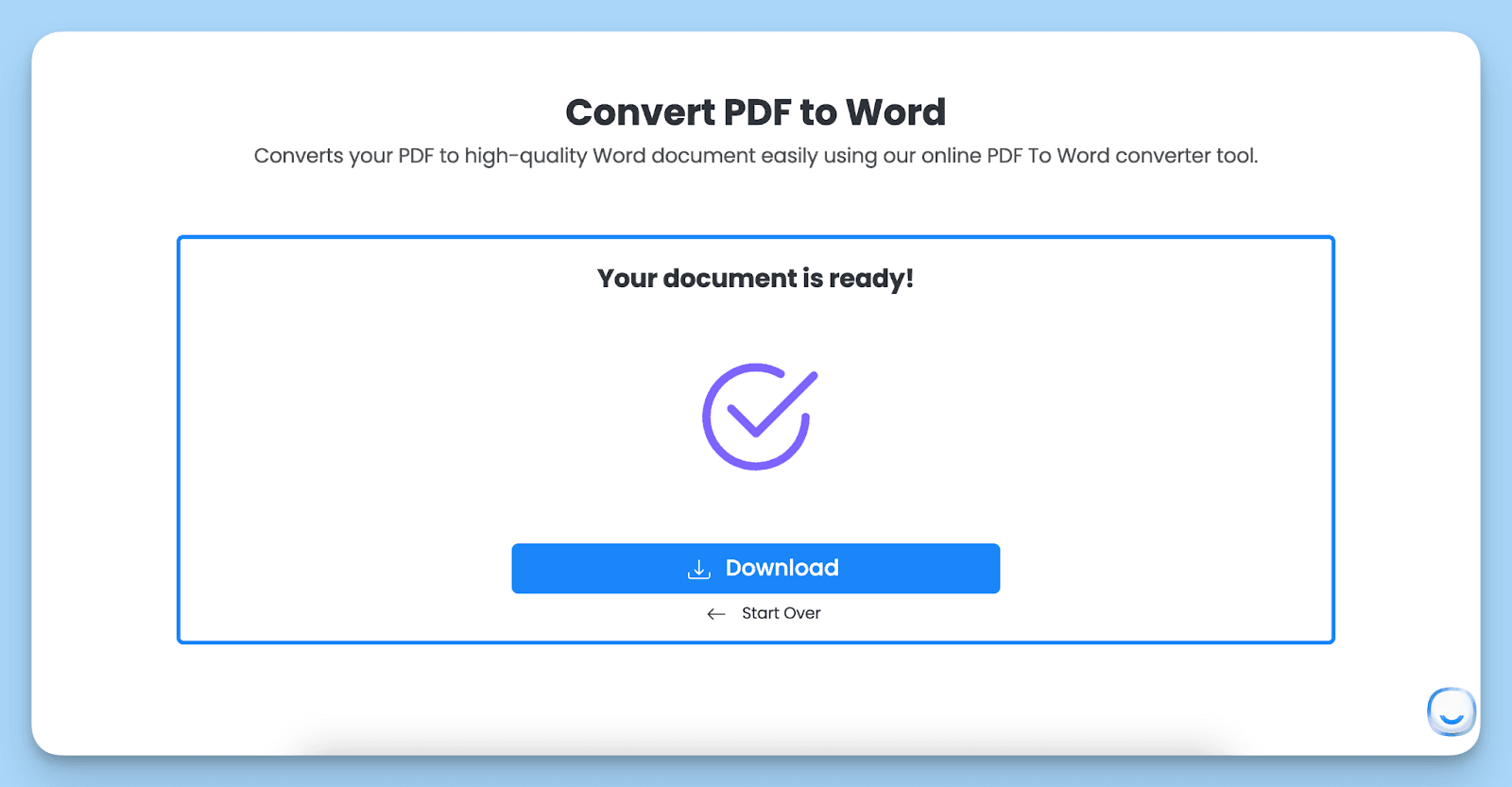 the completion step of converting pdf to word