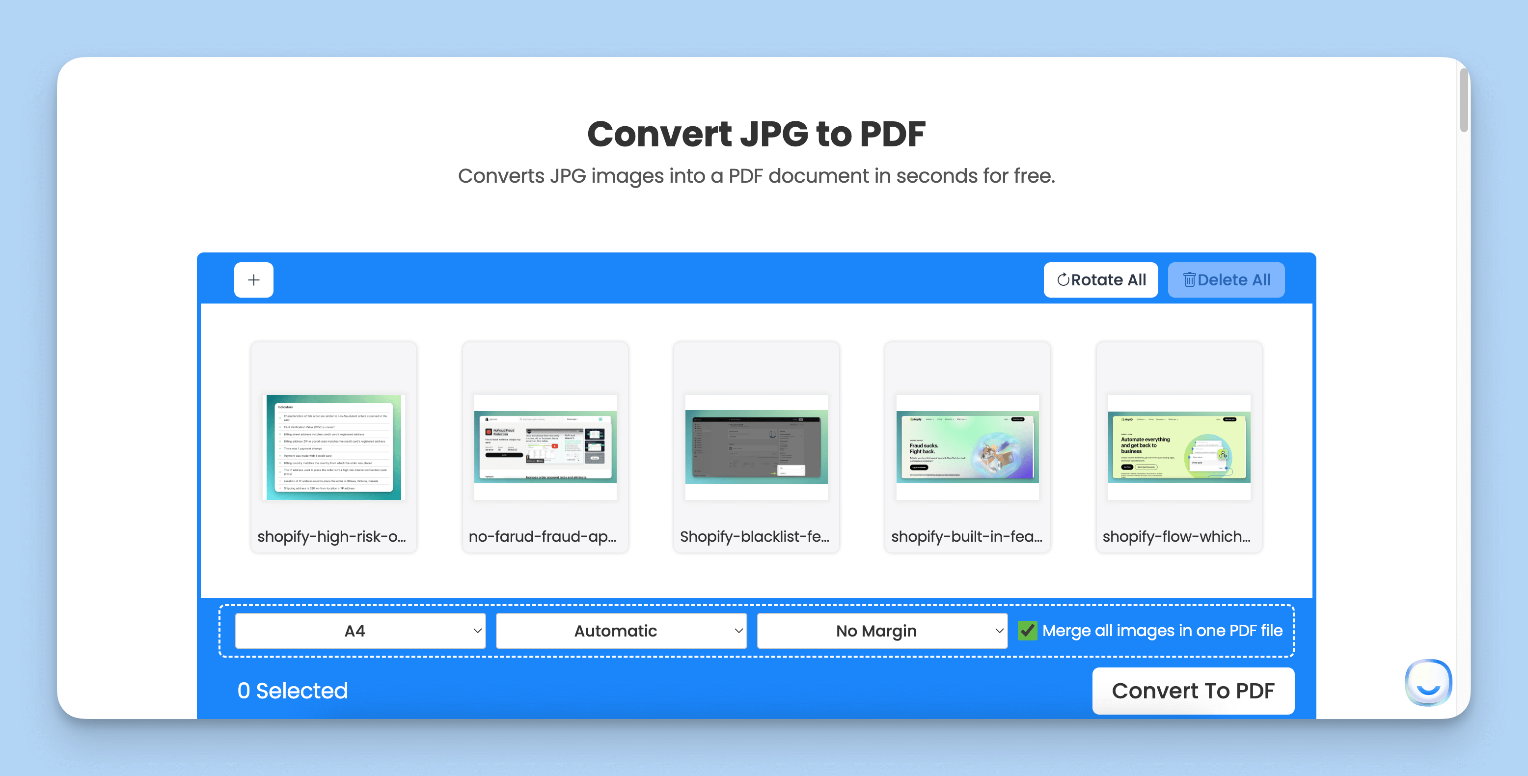 The second step of the JPG to PDF Converter is to add the images to the tool