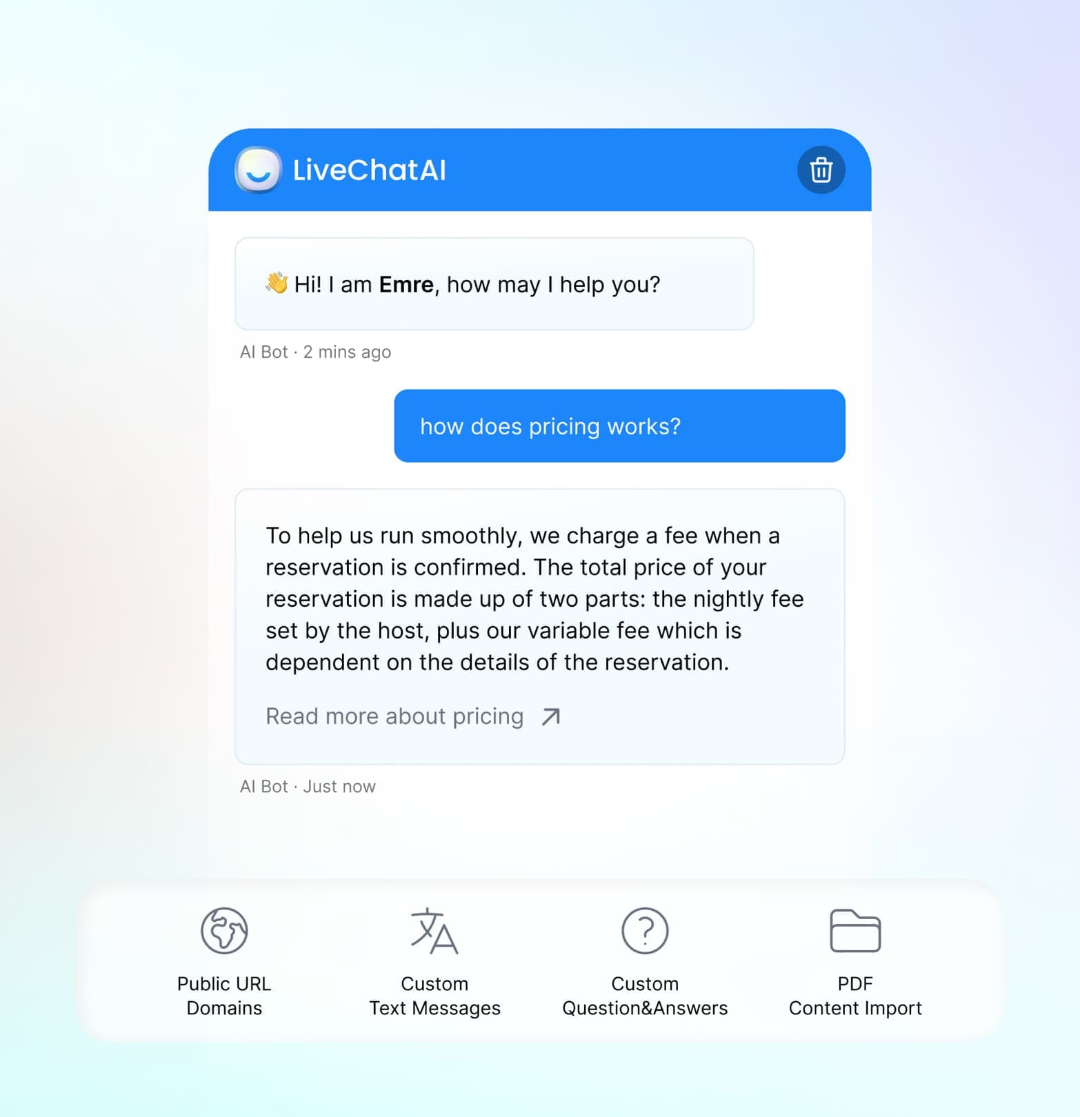 LiveChatAI training data sources