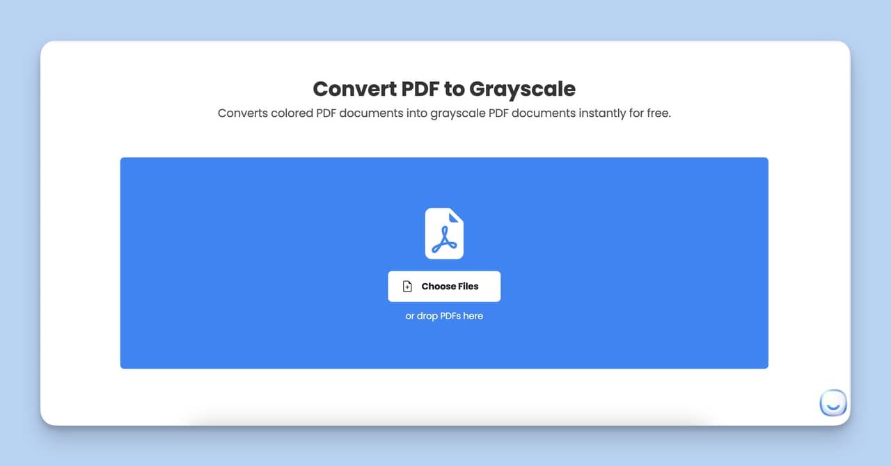Choosing a file step, which is the first step of Grayscale PDF Tool.