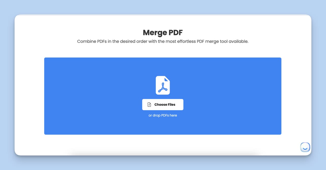Choosing a file step, which is the first step of the Merge PDF Tool.