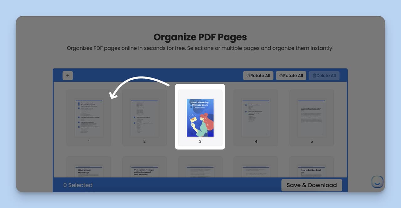 Organizing step, which is the second step of Organize PDF Tool