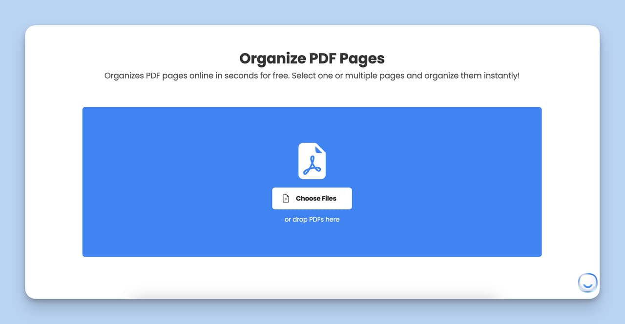 Choosing a file step, which is the first step of Organize PDF Tool