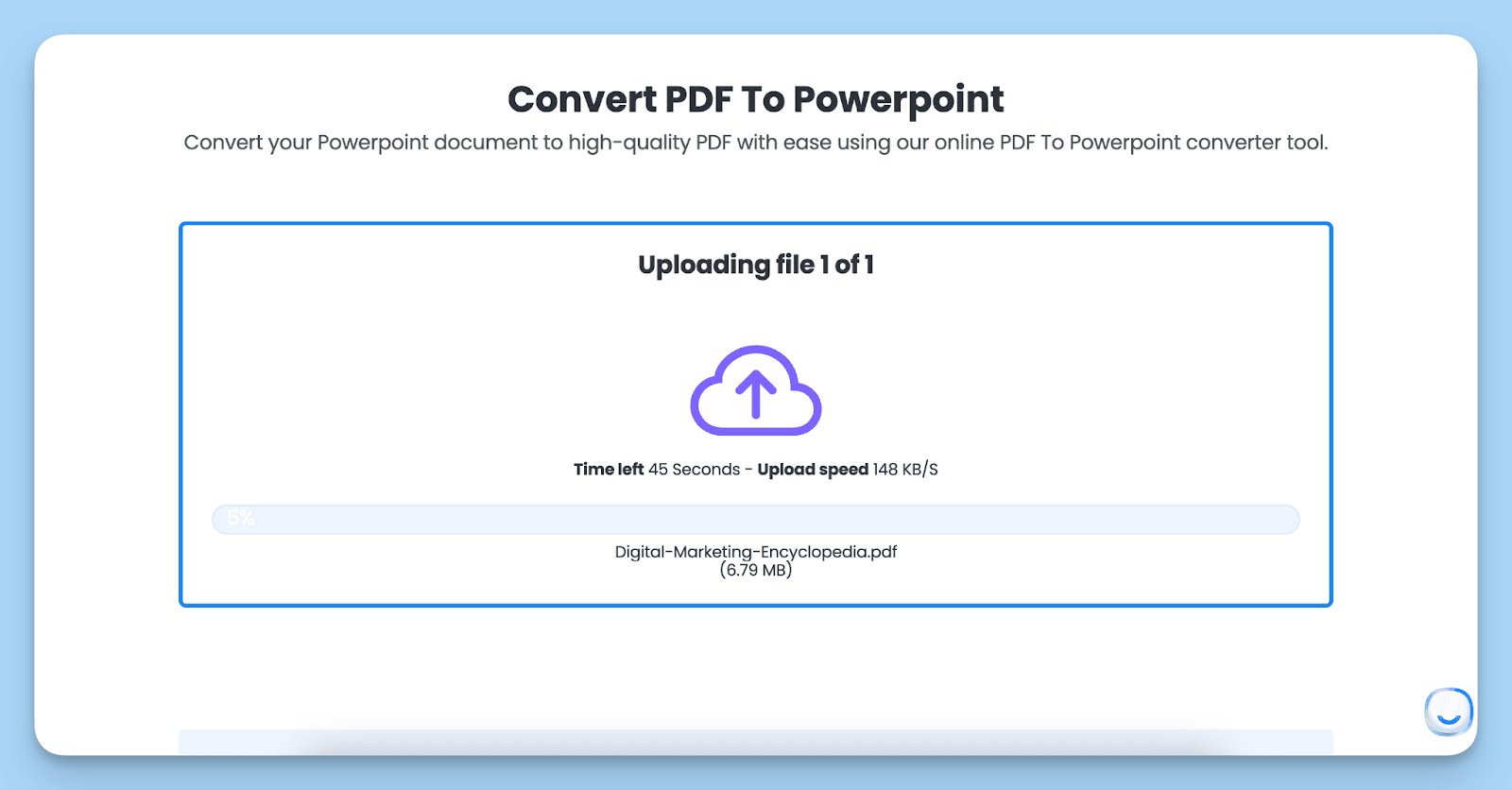uploading a pdf to convert it into ppt