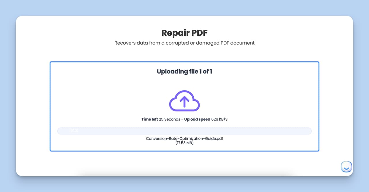 The processing step, which is the third step of the Repair PDF Tool