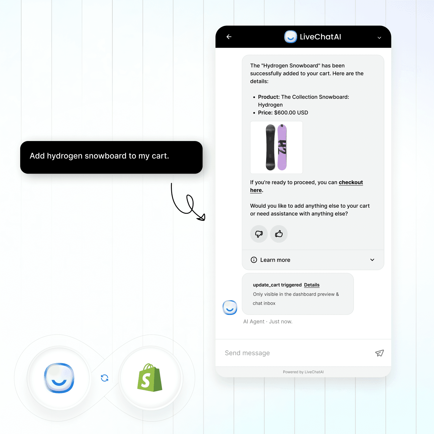Shopify store, meet instant support. interface preview